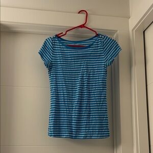 Old Navy Aqua and White Striped Short Sleeve Tee